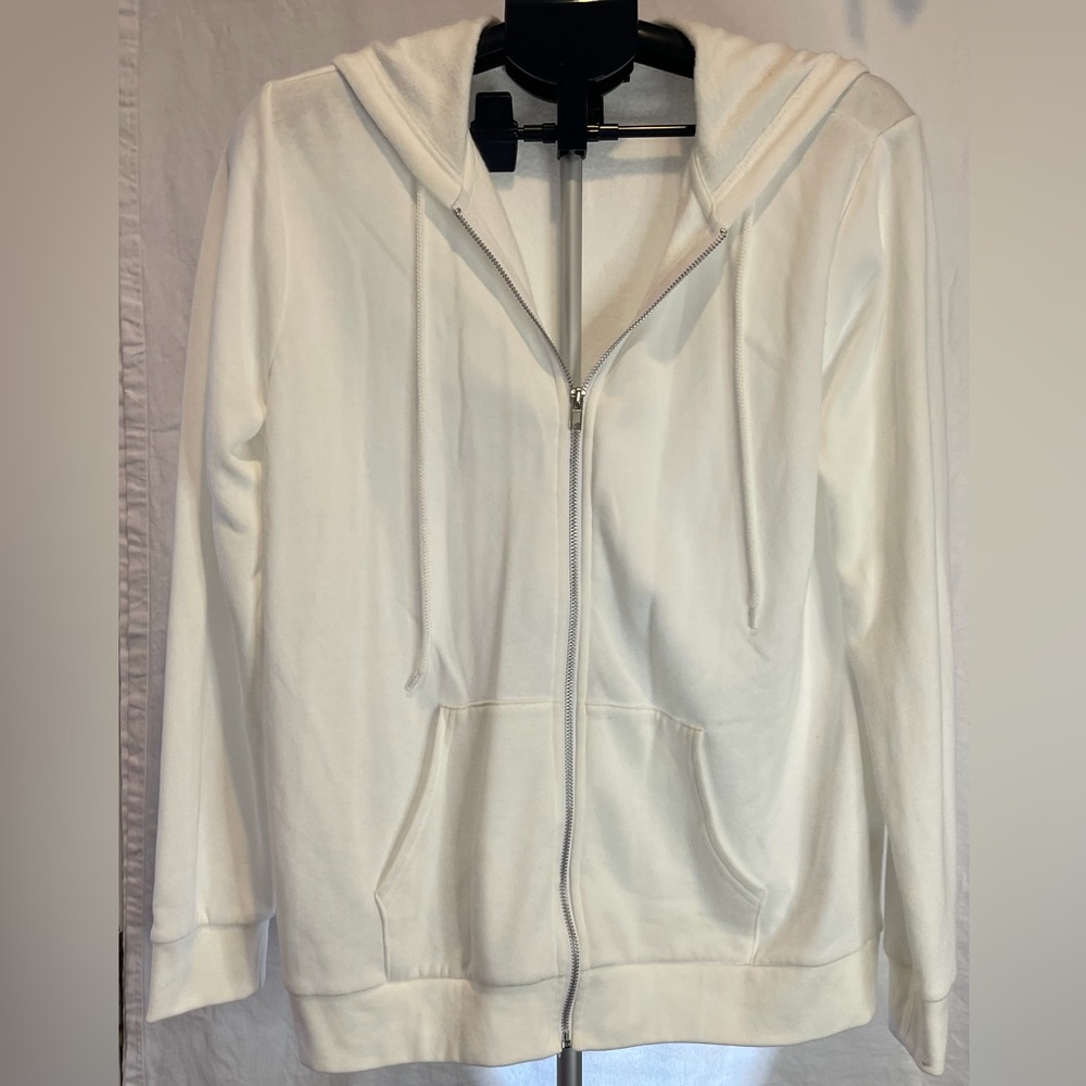 Women’s Forever 21 Full Zip White Lightweight Jacket W/Hood Large